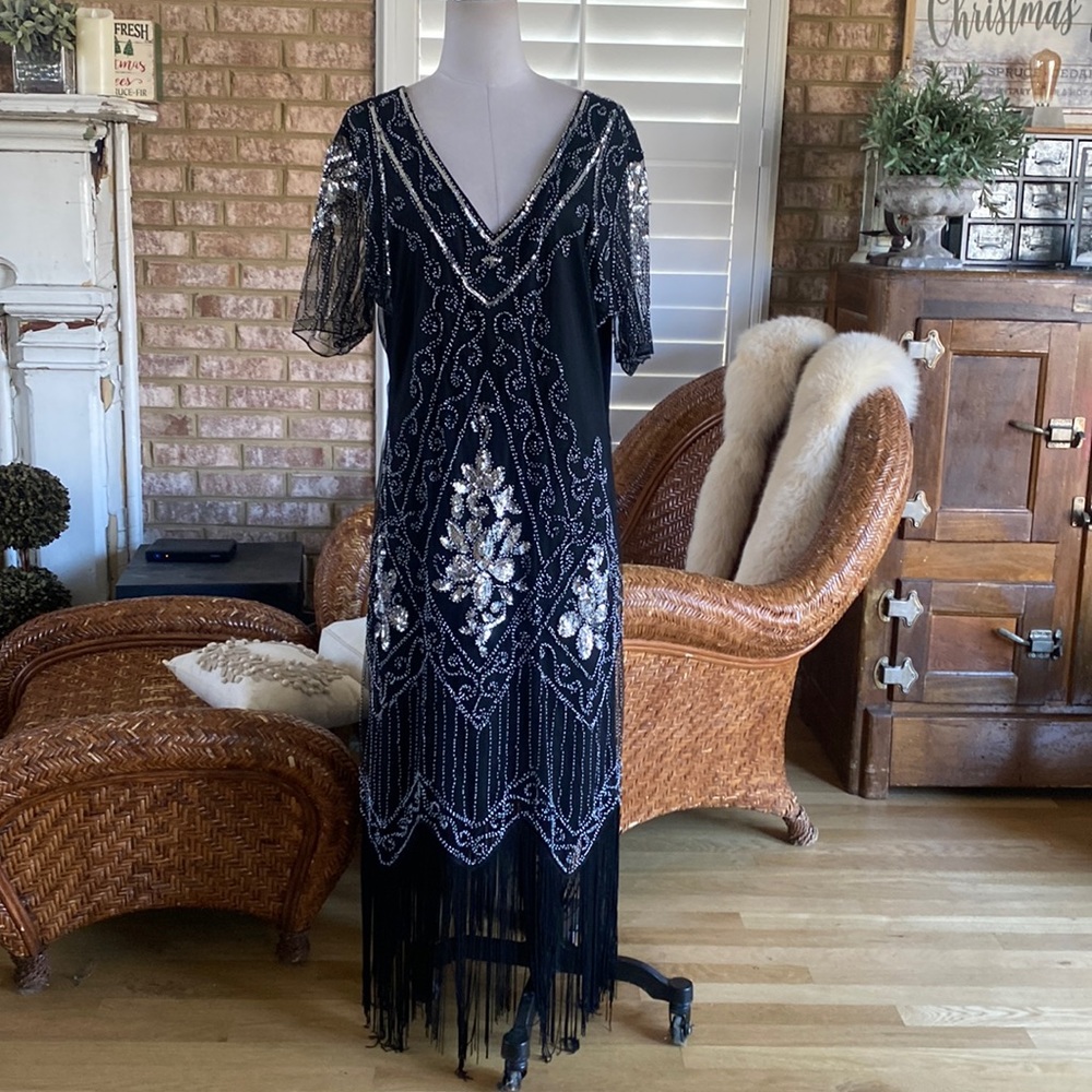 BABEYOND BEADED FLAPPER DRESS 4XL EXCELLENT BLACK